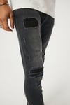 Paçası Fermuarlı Skinny Dizleri Biker  Eskitme Jean Siyah