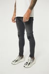 Paçası Fermuarlı Skinny Dizleri Biker  Eskitme Jean Siyah
