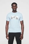Palmiye Baskılı Slim  T shirt Mavi Açık