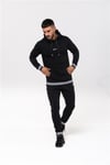 Ribanası Şeritli  Kapşonlu Sweat Siyah