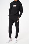 Unisex Kare Logo Kapişonlu Sweat Siyah