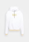 Unisex Önü Kare Logolu Oversize Kapşonlu Sweat Beyaz