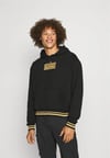 Unisex Önü Kare Logolu Oversize Kapşonlu Sweat Siyah
