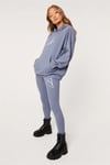 Unisex Oversize Fitilli Kumaş Sweat İndigo Mavi