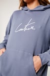 Unisex Oversize Fitilli Kumaş Sweat İndigo Mavi