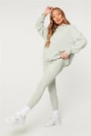 Unisex Oversize Fitilli Kumaş Sweat Su Yeşili