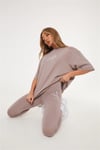 Unisex Oversize İmza Logolu  T shirt Bej