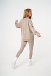 Unisex Oversize Overlock Şeritli  Sweat Bej