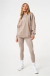 Unisex Oversize Overlock Şeritli  Sweat Bej