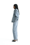 Unisex Pileli  Jean Ceket-Mavi Açık
