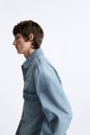 Unisex Pileli  Jean Ceket-Mavi Açık