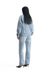 Unisex Pileli  Jean Ceket-Mavi Açık