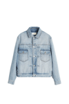 Unisex Pileli  Jean Ceket-Mavi Açık