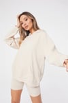 Waffle Kumaş ı Kapişonlu  Sweat Bej
