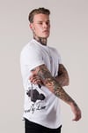 Yanı Gül Baskılı  T Shirt Beyaz