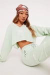 Yıkamalı Oversize Kısa Crop Sweat Su Yeşili