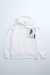 ZR Premium Baskılı  Kapişonlu Sweat-Kirli Beyaz