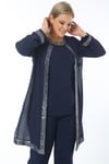 Büyük Beden 3552 Lacivert Ceket+Bluz+Pantolon Üçlü Takım
