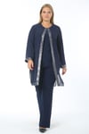 Büyük Beden 3552 Lacivert Ceket+Bluz+Pantolon Üçlü Takım