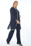 Büyük Beden 3552 Lacivert Ceket+Bluz+Pantolon Üçlü Takım