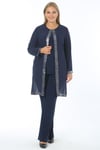 Büyük Beden 3552 Lacivert Ceket+Bluz+Pantolon Üçlü Takım