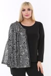 Büyük Beden 3724 Siyah-Gümüş Ceket+Bluz Takım