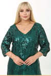 Büyük Beden 3734 Zümrüt Ara Boy Abiye Elbise
