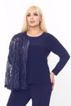 Büyük Beden 3771 Lacivert Ceket+Bluz Takım