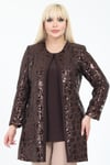 Büyük Beden 3924 Kahve Ceket+Bluz Takım