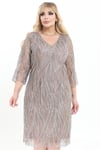 Büyük Beden 3994 Vizon Kısa Abiye Elbise