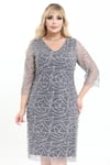 Büyük Beden 3995 Gri Kısa Abiye Elbise