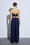 %100 KETEN PALAZZO PANTOLON MARİN