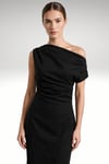 DÜŞÜK OMUZ MAXİ BOY ELBİSE SİYAH