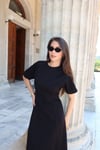 KISA KOL MİDİ ELBİSE SİYAH
