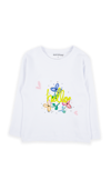 230902011 Kız Hello Çiçek Uzun Kol T-Shirt Beyaz