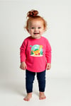 Mavipink 2641705 Kız Bebek Dinozor Baskılı T-Shirt ve Kadife Alt 2'li Takım