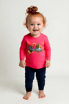 Mavipink 2641706 Kız Bebek Fuşya Tropikal Baskılı T-Shirt ve Kadife Alt 2'li Takım