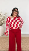 0504- Kırmızı Beyaz Stripe Bluz