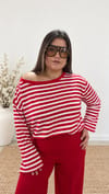 0504- Kırmızı Beyaz Stripe Bluz