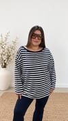 0504- Lacivert Beyaz Stripe Bluz