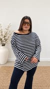 0504- Lacivert Beyaz Stripe Bluz
