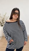 0504- Lacivert Beyaz Stripe Bluz