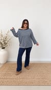 0504- Lacivert Beyaz Stripe Bluz