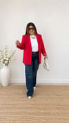 0919-Kırmızı Çizgili Astarlı Blazer Ceket 