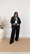 0919-Siyah Çizgili Astarlı Blazer Ceket 