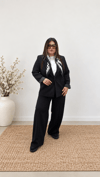 0919-Siyah Çizgili Astarlı Blazer Ceket 