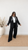 0919-Siyah Çizgili Astarlı Blazer Ceket 