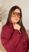 1149 Kontrast Detaylı Bordo Gömlek