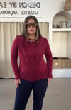 1150- Tasarım Çapraz Bantlı Bordo BLuz