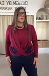 1150- Tasarım Çapraz Bantlı Bordo BLuz